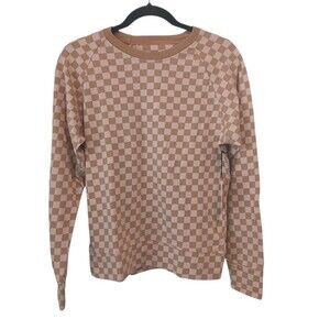 Splits 59 Long Sleeves  Sweatshirt Check Brown/Pink  XS Checkerboard NWT Multi